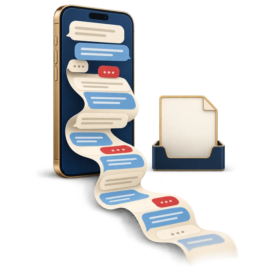 Long stream of chat bubbles beside an empty document slot