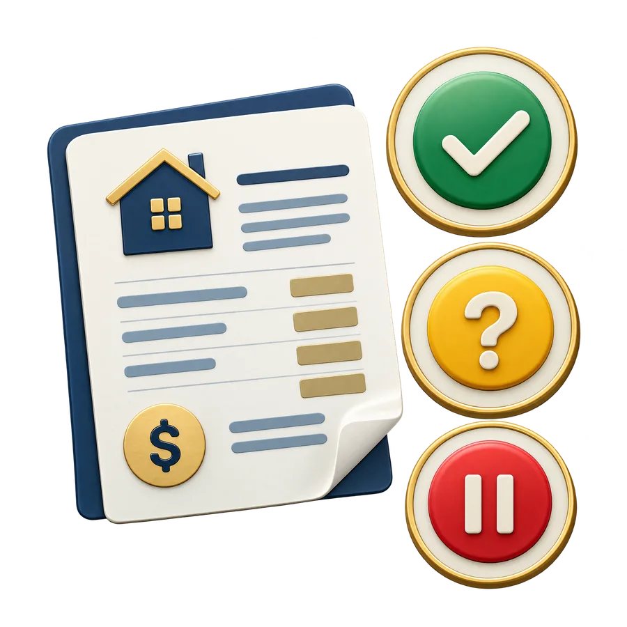 Green, yellow, and red review status lights beside a property payment sheet