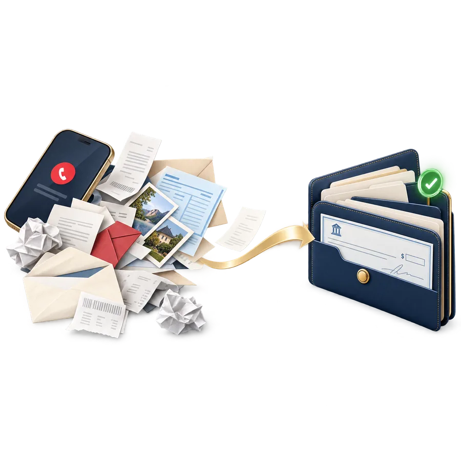 Scattered property documents changing into one organized payment folder